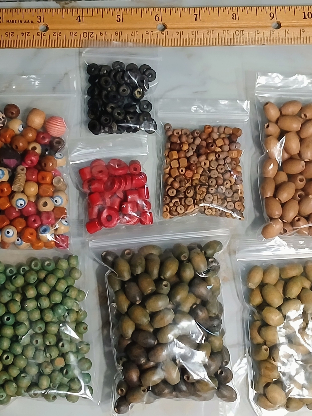 Mixed Wooden Bead Assortment - Green/Blue, Red, Natural Tones